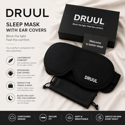 Blackout Sleep Mask with Ear Covers for Travel & Everyday Rest