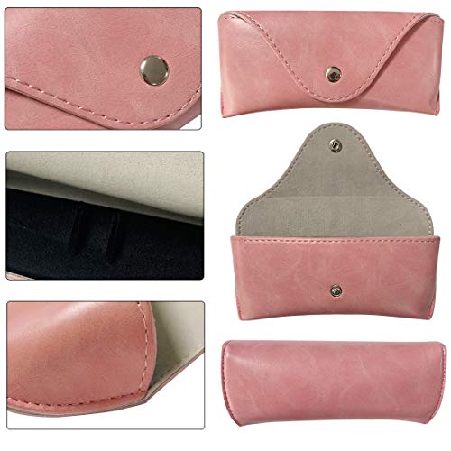 LogHog Portable Leather Glasses Case,Flexible Sunglasses Pouch Slim Case for Women Men Horizontal Eyeglass Case - color: Button -Pink