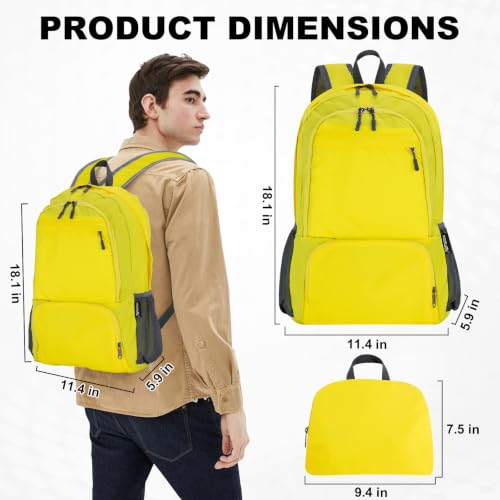 HOLYLUCK 20L lightweight packable Hiking Daypack Foldable Backpack for Men Women Small Travel Outdoor Foldable Shoulder Bag - color: Yellow