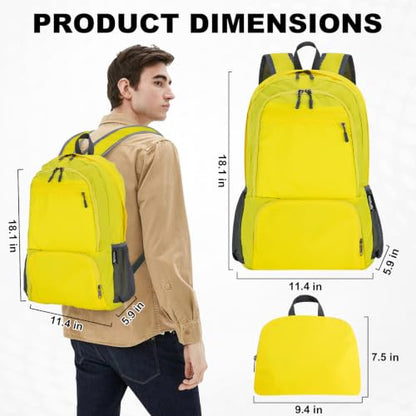 HOLYLUCK 20L lightweight packable Hiking Daypack Foldable Backpack for Men Women Small Travel Outdoor Foldable Shoulder Bag - color: Yellow