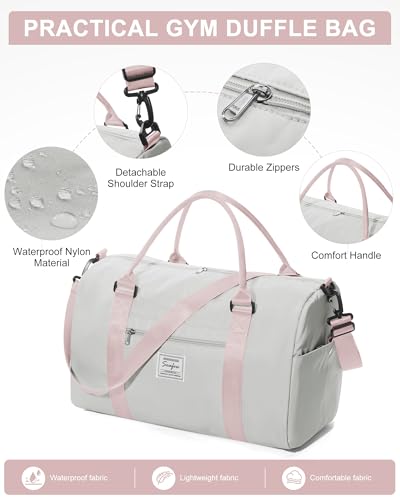 WISEPACK Gym Bag for Womens with Shoes Compartment Travel Duffel Bag - color: B6-Grey Pink