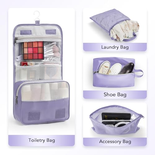 OlarHike 8 Set Compression Packing Cubes for Travel Essentials,Compressible Expandable Space Saver Bags for Organizing Clothes,Luggage Suitcase Garment Bags with Over 1000 pcs Mesh Holes(Purple Gray) - color: Purple Gray