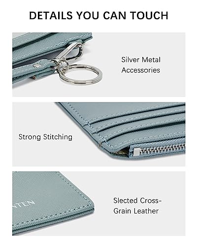 BOSTANTEN Small Wallet For Women RFID Leather Credit Card Holder Slim Wristlet Keychain Wallet With Zipper Pocket - color: Blue
