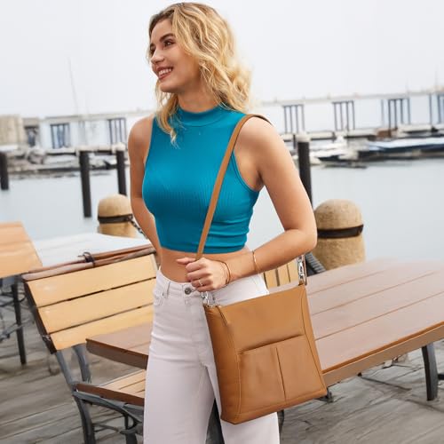 S-ZONE Leather Crossbody Bags for Women RFID Blocking Travel Purse Handbags - color: Brown