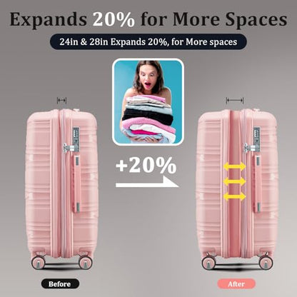 TRAVELEO Luggage Sets 4 Piece Expandable Suitcase Set with TSA Lock - color: Pink, size: 4 Piece Set (14in/20in/24in/28in)