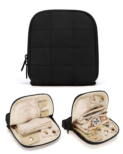 Travel Jewelry Case with Necklace Holder, Earring and Ring Organizer, Black - color: Black