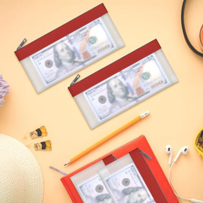Clear Money Envelopes for Cash Cash Money Bag Pouch 7.6"x3.7" - color: Red
