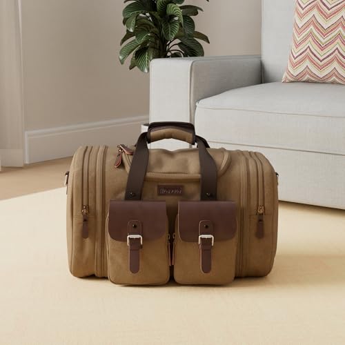 Wildroad Canvas Duffle Bag - 60L Expandable Weekender Overnight Travel Bag - color: Coffee, size: X Large-60L Duffle Bag