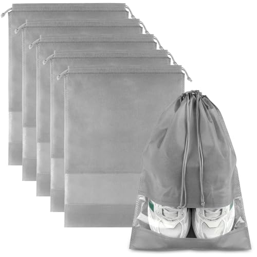 Grey Travel Shoe Bags - 5 Pcs Non-Woven Packing Bags with Clear Window - color: Grey, style: 5 Pack