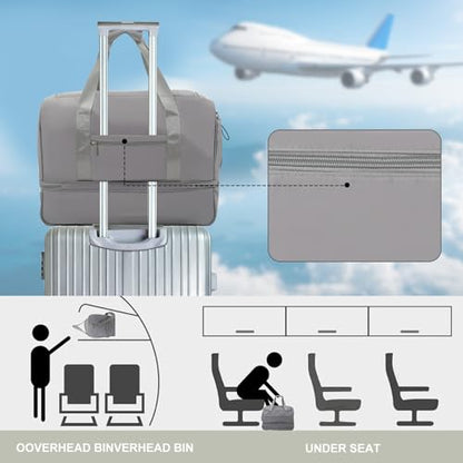 Travel Duffle Bag for Women, Carry-On Weekender with Shoe Compartment - color: Medium Gray