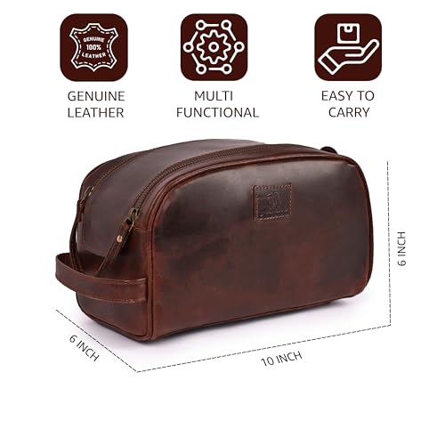 Leather Toiletry Bag for Men, Travel Dopp Kit Shaving Bag - color: Cherry
