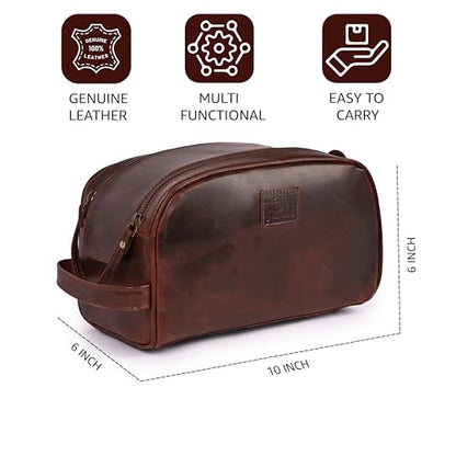 Leather Toiletry Bag for Men, Travel Dopp Kit Shaving Bag - color: Cherry