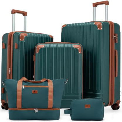 Luggage Sets 5 Piece Hardside Expandable Durable Suitcases with Wheels - color: DarkGreen