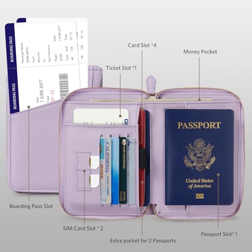 CoBak Passport Holder Cover with Safe Zipper Closure - color: Paisley Purple