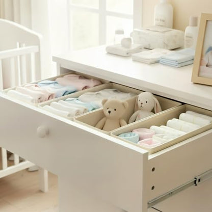 Small Foldable Fabric Drawer Organizer 3 Pack Beige - 11“ Breathable Closet & Dresser Storage Bins for Socks, Underwear, Bras & Baby Clothes - color: Beige