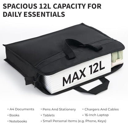 M&G 12x15 in Large Zipper Pouch with Handle, A4 Foldable Heavy-Duty Waterproof Oxford Zipper Document Bag, File Organizer for Office Travel Books Papers Filing Folder, Double Layer 1 Pack (Black) - color: Black, style: Heavy-Duty Double Layer Zipper