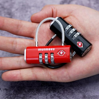 munkees TSA Approved Luggage Lock, 3-Digit Combination, Metal Construction (Red) - color: Red