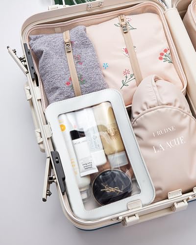LETGO Clear Sunscreen Makeup Bags Pouch, TSA Approved Toiletry Bag with Zipper, Portable Make Up Organizer Traveling Compact Car Bag for Beach Essentials(Clear-White) - color: Clear-White
