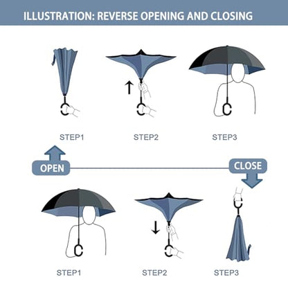 SIEPASA 49/56 Inch Inverted Reverse Upside Down Umbrella, Extra Large Double Canopy Vented Windproof Waterproof Stick Golf Umbrellas with C-shape Handle. - color: Black, size: 49 Inch