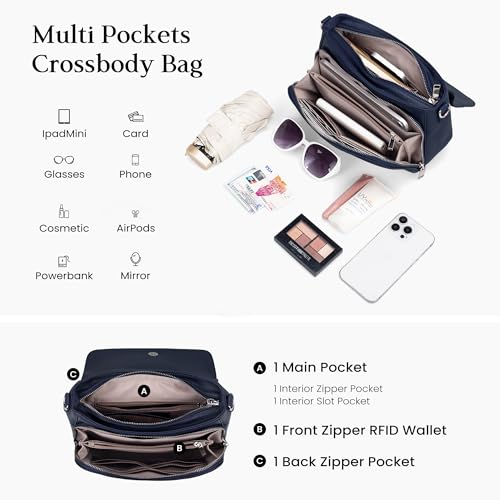 befen Genuine Leather Medium Crossbody Bags for Women Saddle Bag Purse - color: Navy Blue