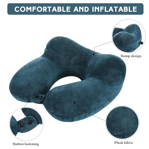 Sintuff 2 Inflatable Neck Pillow Airplane Travel, Peacock Green and Black - color: Peacock Green and Black