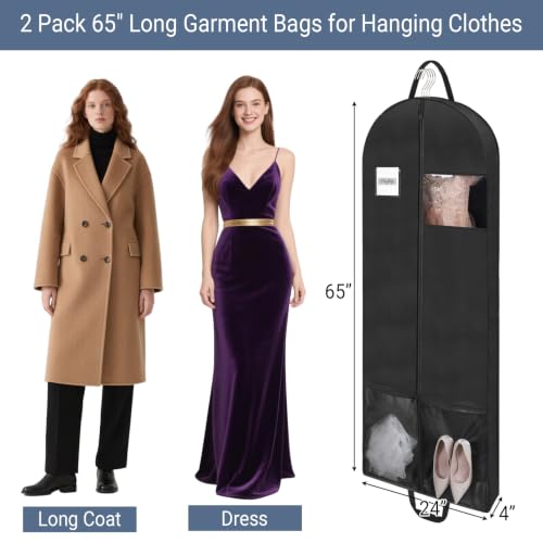 2 Pack 65" Long Garment Bags for Dress Travel Garment Bag - size: 65" 2Pack