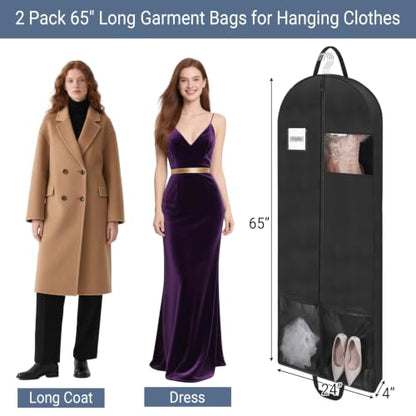 2 Pack 65" Long Garment Bags for Dress Travel Garment Bag - size: 65" 2Pack