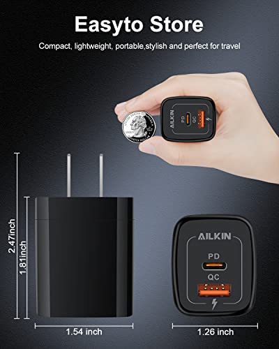 3Pack USB C Charger, Dual Port USB-C Wall Plug USB Charger 20W PD & QC3.0 - color: Black