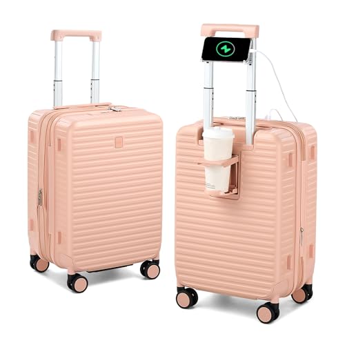 HanTrip Hard Shell Suitcases 20 Inch Carry on Luggage with Wheels, Pink - color: Pink, size: Expandable 20 Inch