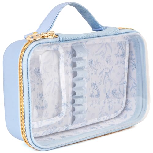 ZIPIT Makeup Bag for Women, Clear Top Travel Cosmetic Case, Light Blue - color: Light Blue