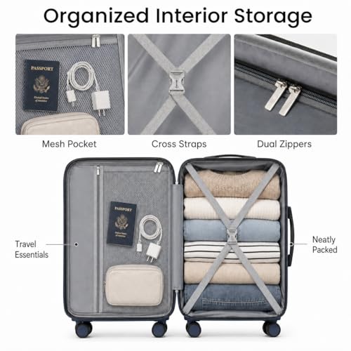 YOETEY 5-Piece Hardshell Luggage Sets, 20/24/28 Inch, Blue - color: Blue, size: 5-Piece Set