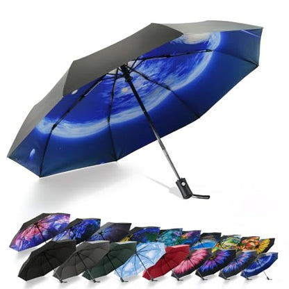 SY COMPACT Travel Umbrella - Windproof Automatic Compact Umbrellas for Rain - color: planet