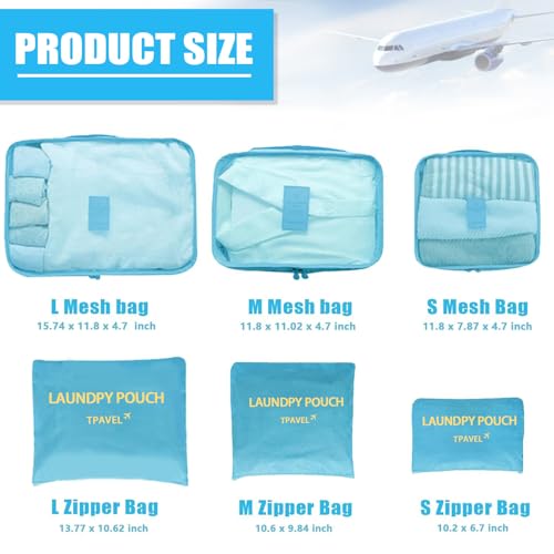 12 Set Travel Packing Cubes Luggage Packing Bags Reusable Lightweight Suitcase Organizer Cubes Set for Travel Accessories (Sky Blue+Pink) - color: sky blue+pink