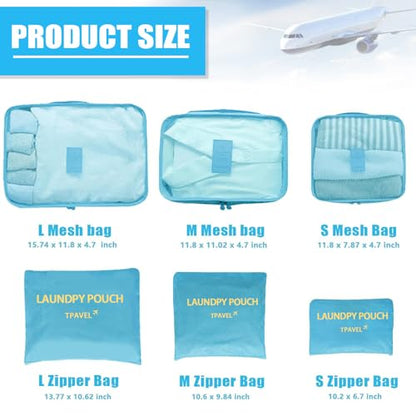 12 Set Travel Packing Cubes Luggage Packing Bags Reusable Lightweight Suitcase Organizer Cubes Set for Travel Accessories (Sky Blue+Pink) - color: sky blue+pink