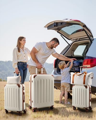 YOETEY Carry On Luggage 22x14x9 Airline Approved, Hardside Suitcase with Wheels, TSA Approved, Tote Bag, White Brown - color: White Brown, size: 20 inches (3-Piece Set: 20/DB/TB)