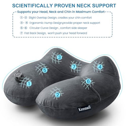 Keemall Inflatable Neck & Shoulder Travel Pillow for Airplane Naps - color: Black Gray, size: Medium