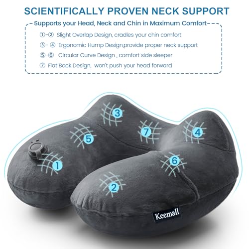 Keemall Inflatable Neck & Shoulder Travel Pillow for Airplane Naps - color: Black Gray, size: Medium