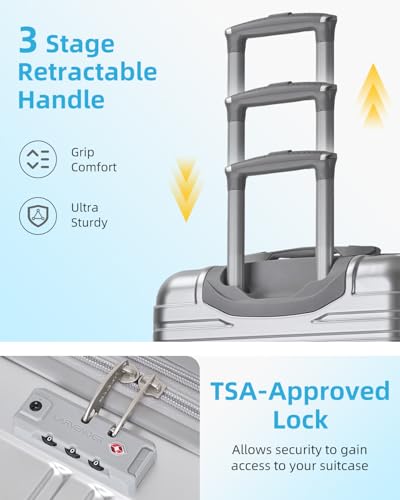 LARVENDER Carry on Luggage Sets 3 Piece, 20 Inch Suitcases, Glossy Silver - color: Glossy Silver (XL-BP), size: 3 Piece Set (Backpack/TB/20)