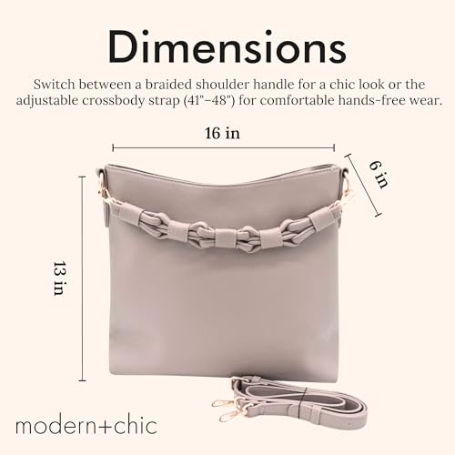 Modern+Chic Sawyer Convertible Slouchy Tote or Crossbody Shoulder Bag, Slouchy Purses for Women, Removeable Adjustable Strap - color: Dove Grey