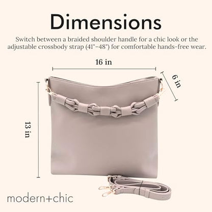 Modern+Chic Sawyer Convertible Slouchy Tote or Crossbody Shoulder Bag, Slouchy Purses for Women, Removeable Adjustable Strap - color: Dove Grey