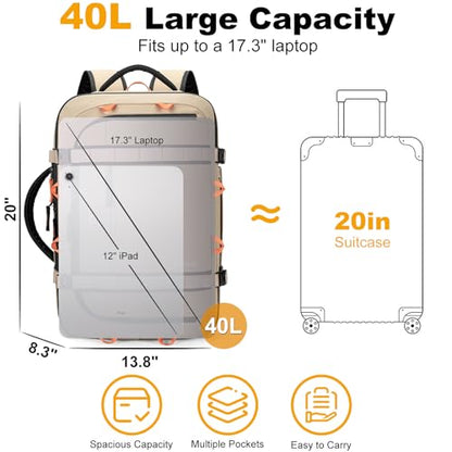 40L Travel Backpack 17.3" Laptop Carry On Duffel Flight Approved - color: Khaki