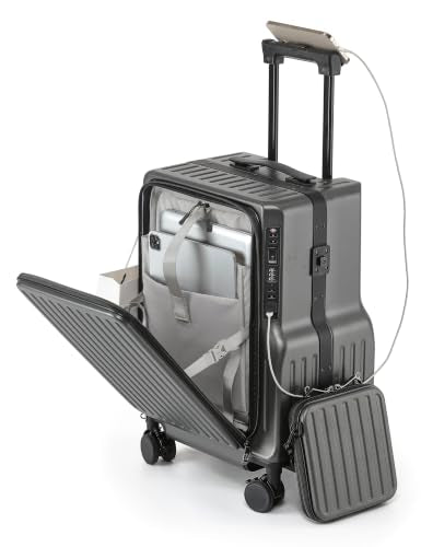 20-Inch Front Opening Carry On Luggage with Detachable Bag, Grey - color: Grey