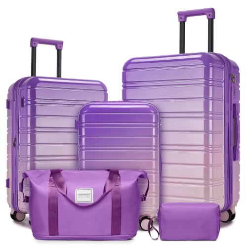 LARVENDER Luggage Sets 5 Piece, PC+ABS Expandable Suitcases with Wheels - color: Lavender Blush, size: 5 Piece Set (20/24/28/DB/TB)