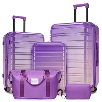 LARVENDER Luggage Sets 5 Piece, PC+ABS Expandable Suitcases with Wheels - color: Lavender Blush, size: 5 Piece Set (20/24/28/DB/TB)