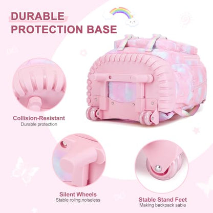 3PCS Rainbow Butterfly Rolling Backpack for Girls with Lunch Box (Pink) - color: Pink