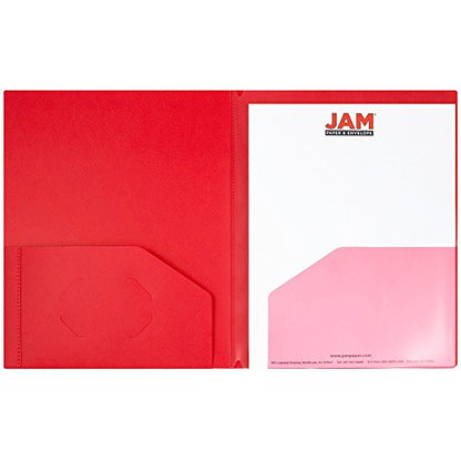 JAM PAPER Heavy Duty Plastic Multi Pocket Folders - 10 Pocket - Red - 3/Pack - color: Red, size: 10 Pocket (Pack of 3)
