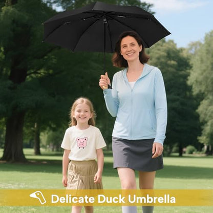 Cute Duck Umbrella Travel Size Compact Umbrella Rain Sun for Girls Gift - color: 04.Black
