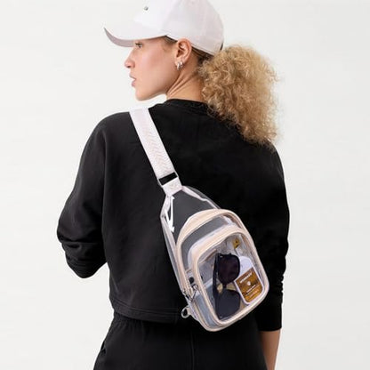 Clear Sling Bag for Stadium Events, Stadium & Concert Approved Crossbody - color: Beige