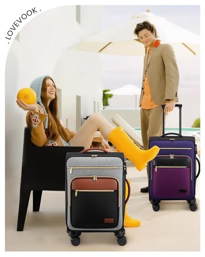 LOVEVOOK Carry on Suitcase 22x14x9 Airline Approved,20in Luggage with Wheel - color: Black-violet-indigo Purple