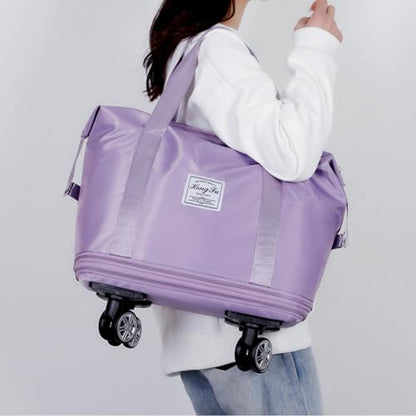 Rolling Duffel Bag with Wheels, Expandable Large Travel Luggage Lightweight & Durable Foldable Carry-On Bag with Removable Wheels for Shopping, Gym, Camping and Trave (Purple) - color: Purple